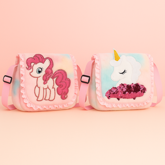 Girls Sling Bag Cute Sling Bag for Kids Fur Side Bag for Kids Slingbag Girls  (Pack of 2)