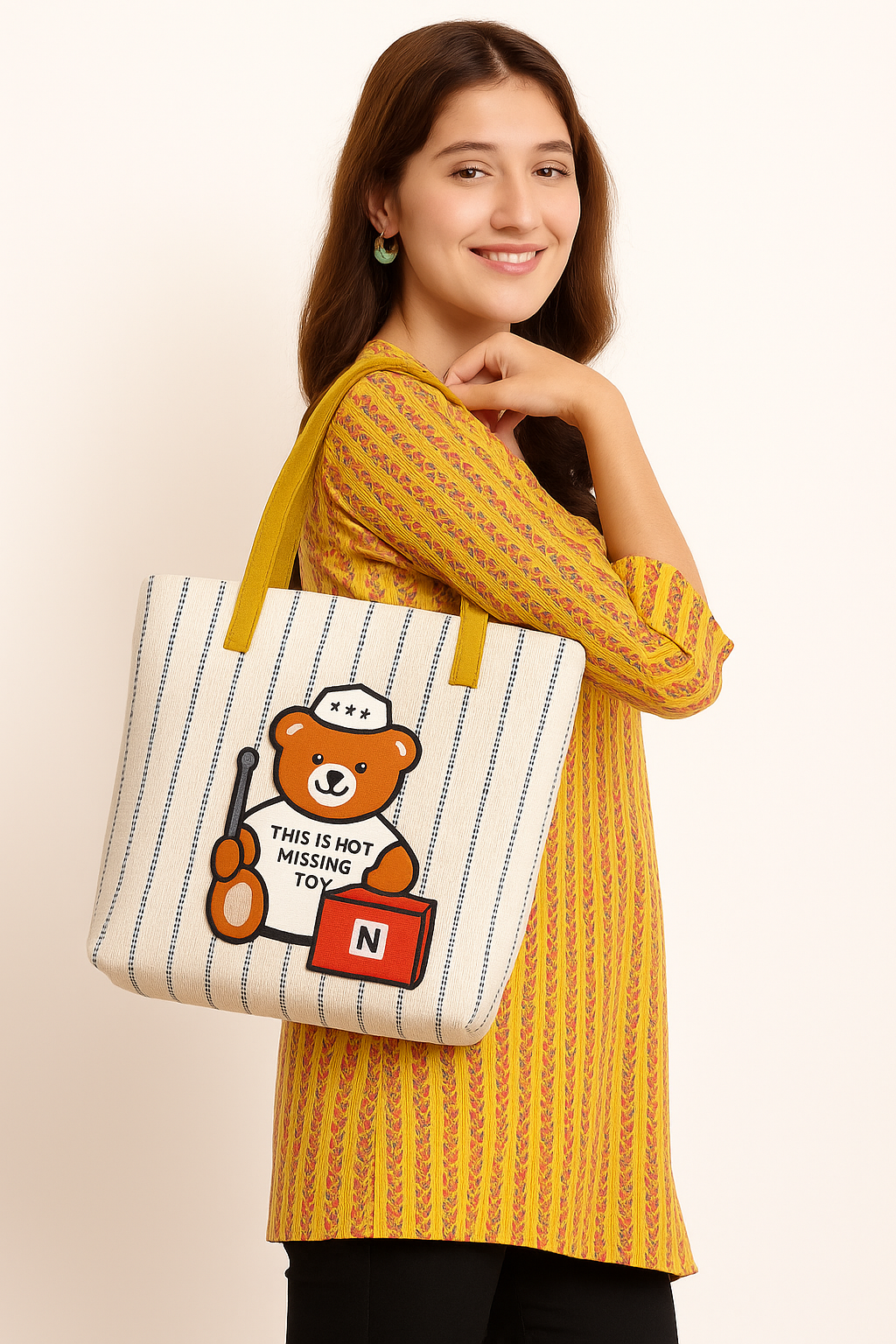 Stylish Jute Handbag for Woman Big Size Teddy Design Shoulder Handbag for Woman Ladies Purse College Handbag for Girls