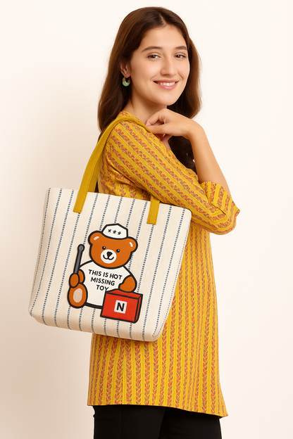 Stylish Jute Handbag for Woman Big Size Teddy Design Shoulder Handbag for Woman Ladies Purse College Handbag for Girls