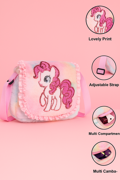 Pink Girls Sling Bag Stylish Unicorn Bag Small Bag for Kids Cute Bag for Girls Fur Toy Slingbag