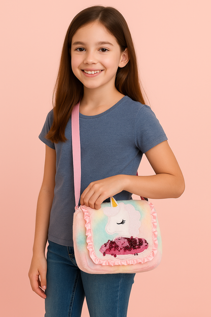 Girls Sling Bag Cute Sling Bag for Kids Fur Side Bag for Kids Slingbag Girls  (Pack of 2)