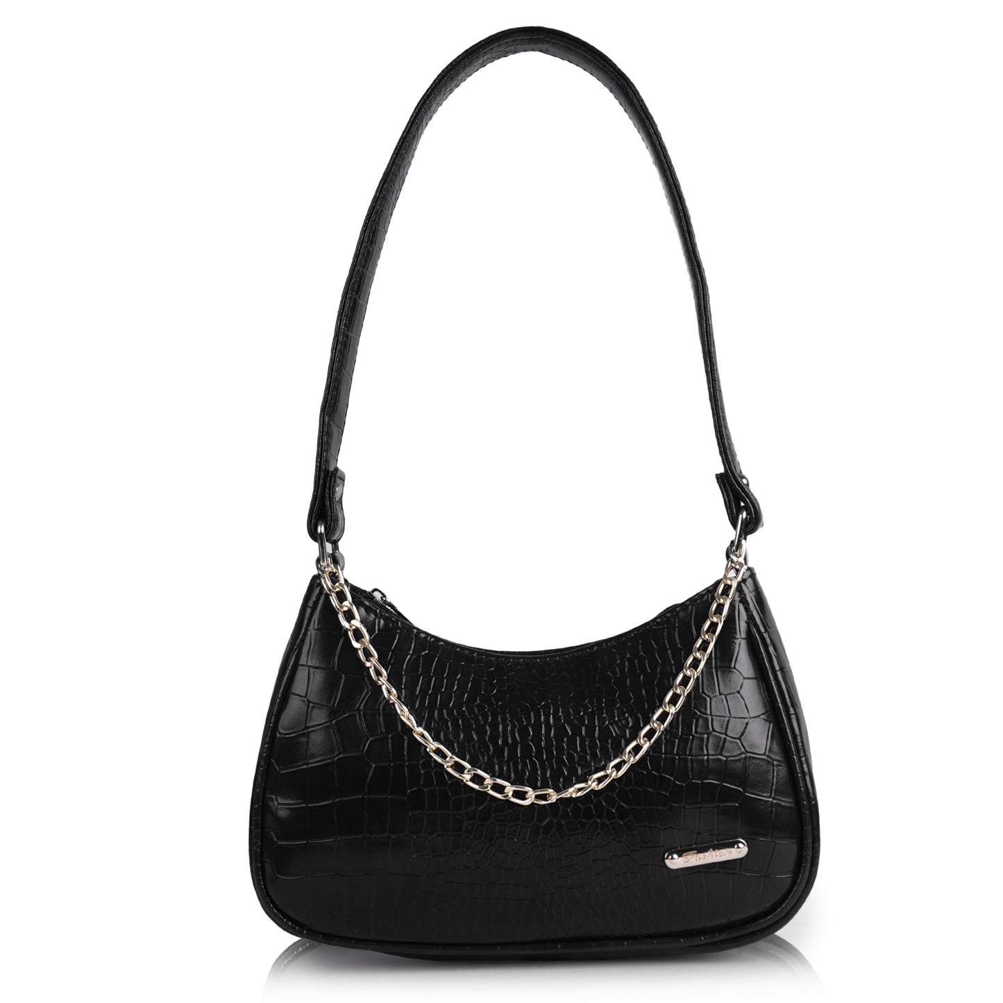 Stylish Black Leather Sling Bag for Women Round Sling Bag for Women Croco Design Side Handbag