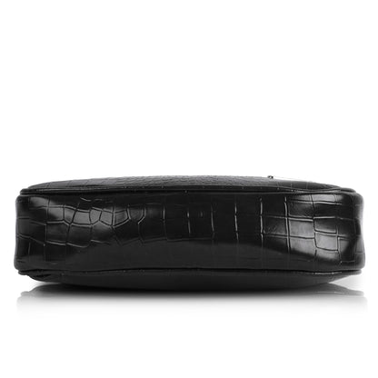 Stylish Black Leather Sling Bag for Women Round Sling Bag for Women Croco Design Side Handbag