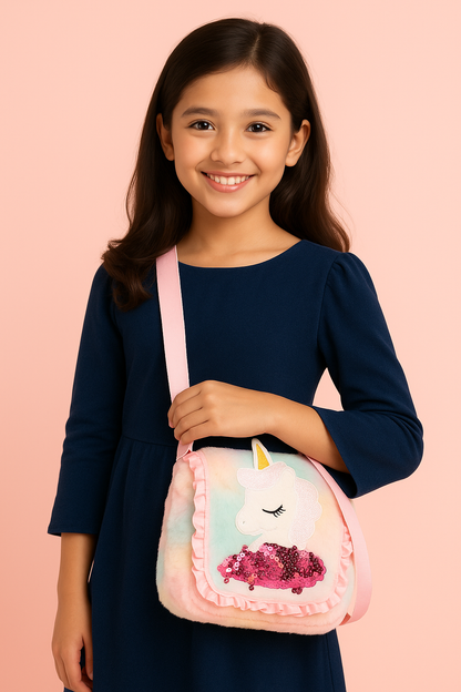 Girls Sling Bag Cute Sling Bag for Kids Fur Side Bag for Kids Slingbag Girls  (Pack of 2)