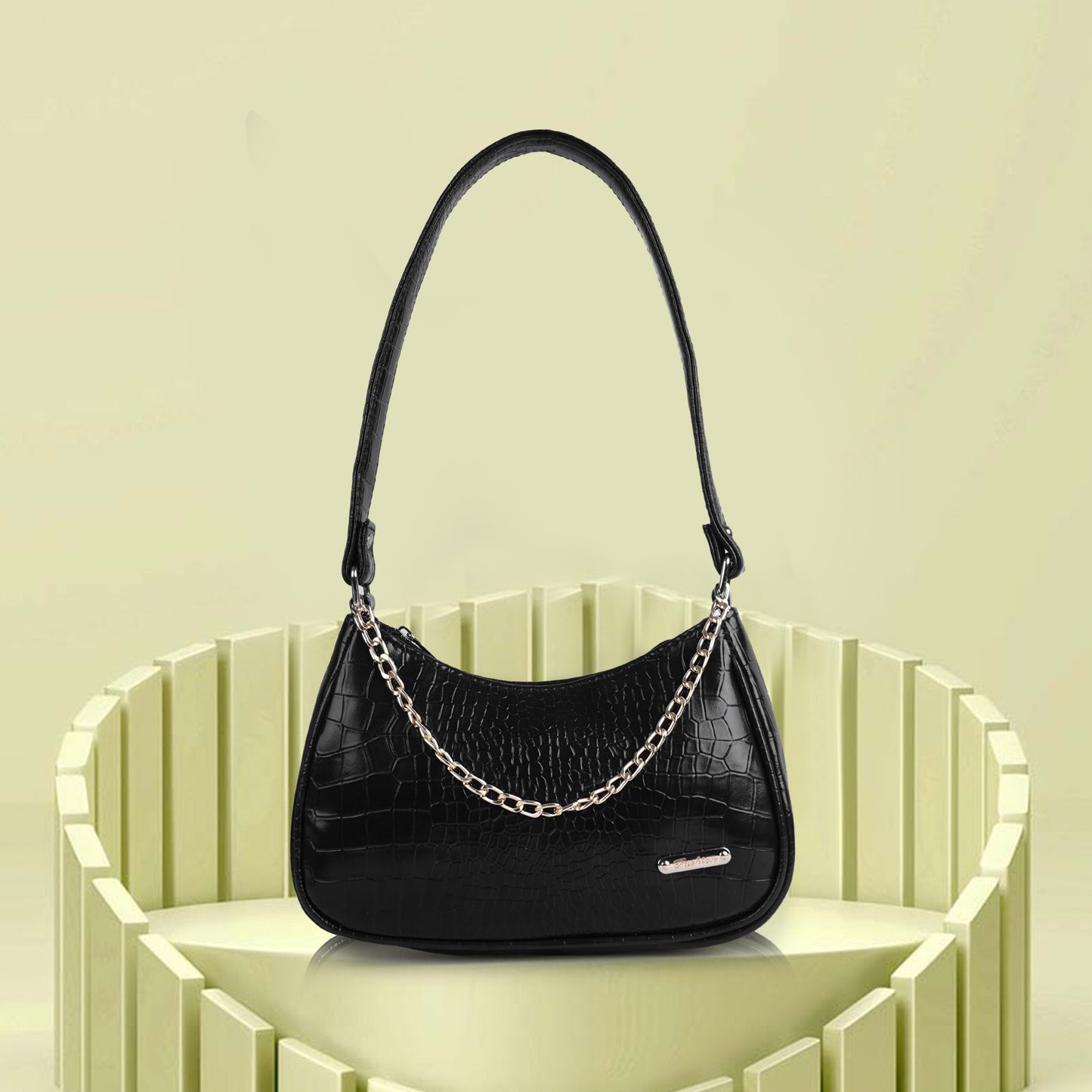Stylish Black Leather Sling Bag for Women Round Sling Bag for Women Croco Design Side Handbag