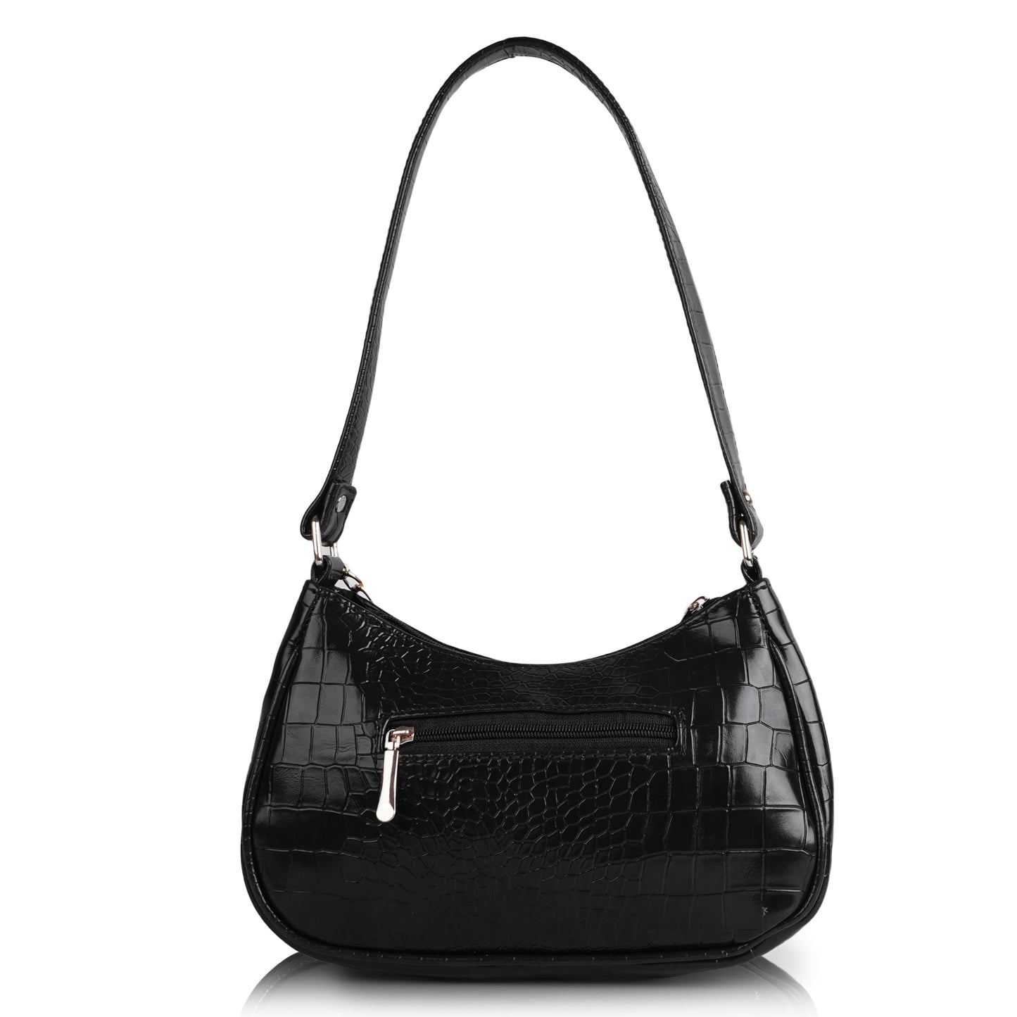 Stylish Black Leather Sling Bag for Women Round Sling Bag for Women Croco Design Side Handbag