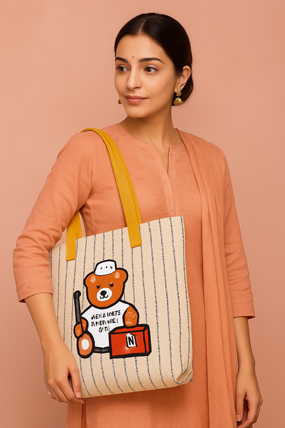 Stylish Jute Handbag for Woman Big Size Teddy Design Shoulder Handbag for Woman Ladies Purse College Handbag for Girls