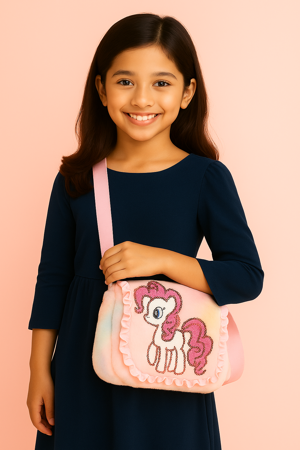 Pink Girls Sling Bag Stylish Unicorn Bag Small Bag for Kids Cute Bag for Girls Fur Toy Slingbag